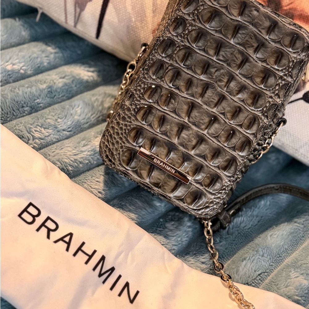 Brahmin Hunter Green Croc-Embossed Chain Crossbody